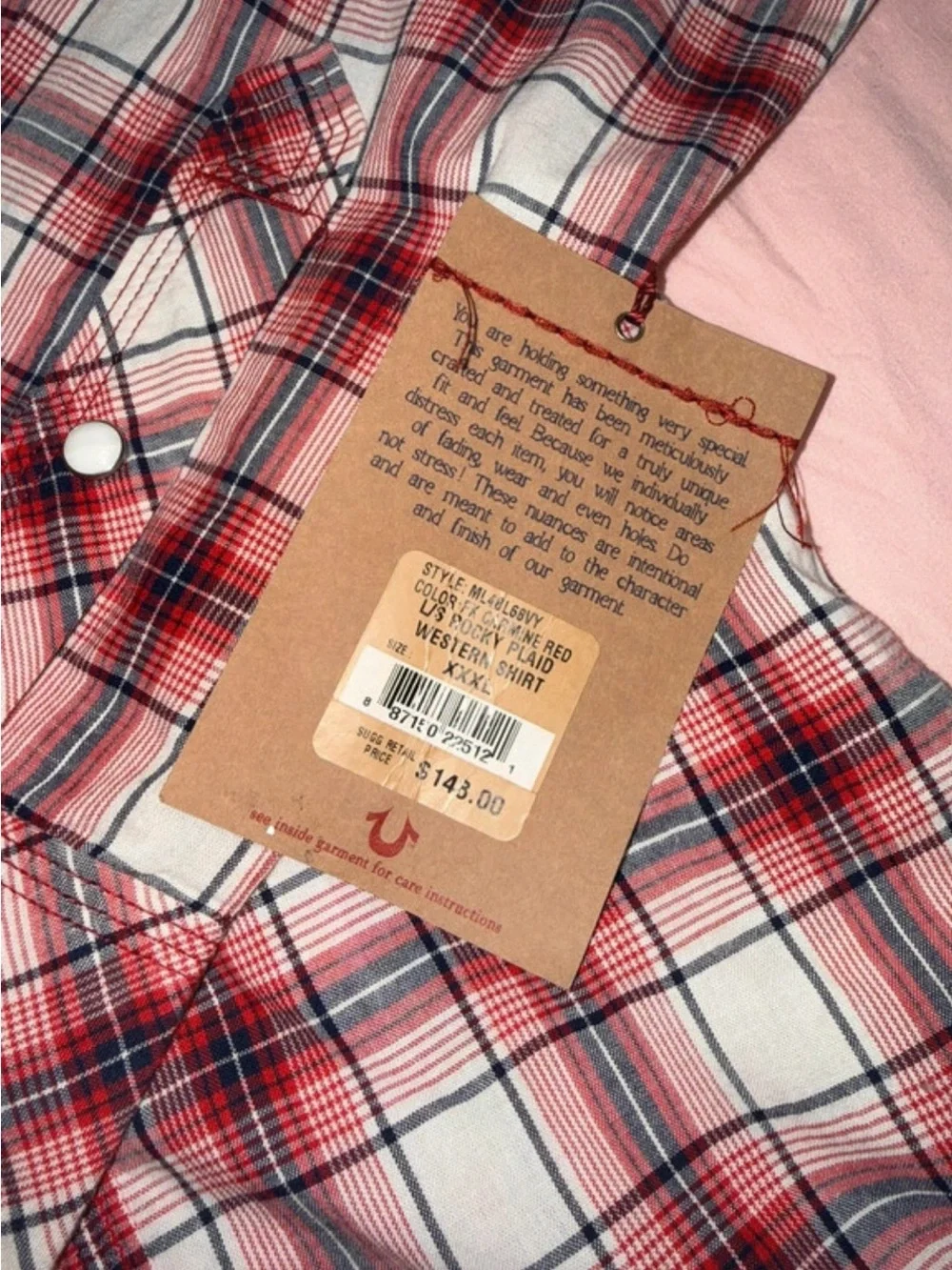 True Religion Red and White Plaid Button-Down Shirt
